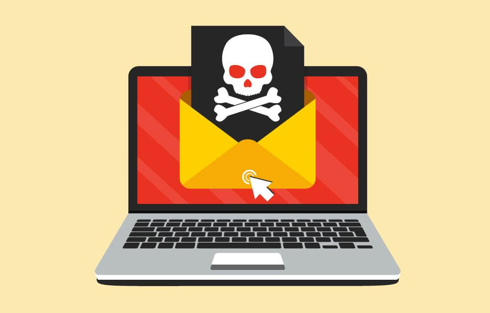 Laptop with a phishing attack illustrated