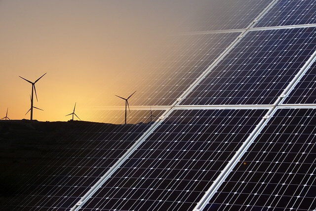 Renewable energy: wind turbines and solar panels