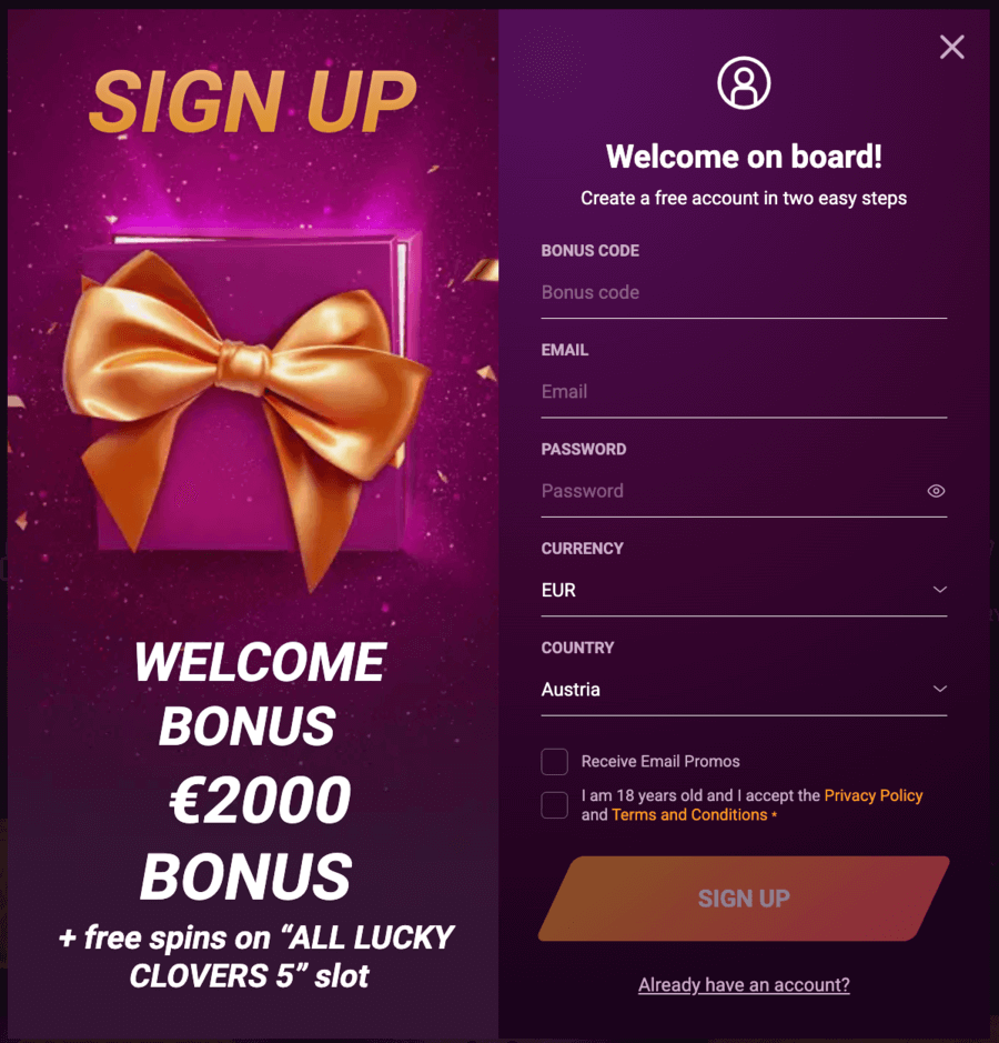 registration process at Rickycasino