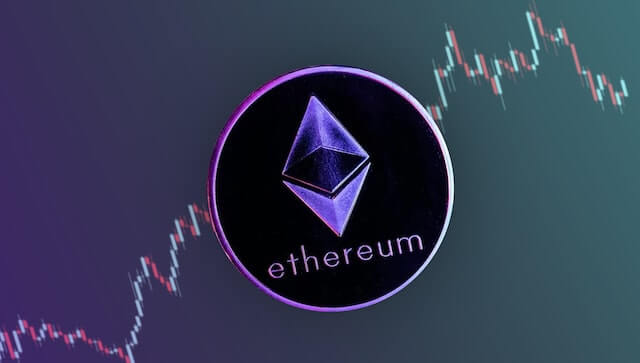 ethereum coin on top of a chart